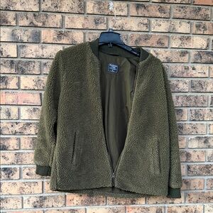 Abercrombie & Fitch Olive Teddy Sherpa Zip Jacket - Women